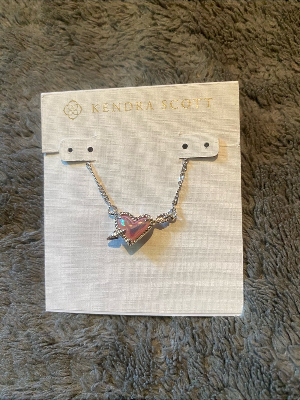 Kendra Scott Iridescent Pink Heart Necklace - Silver Chain